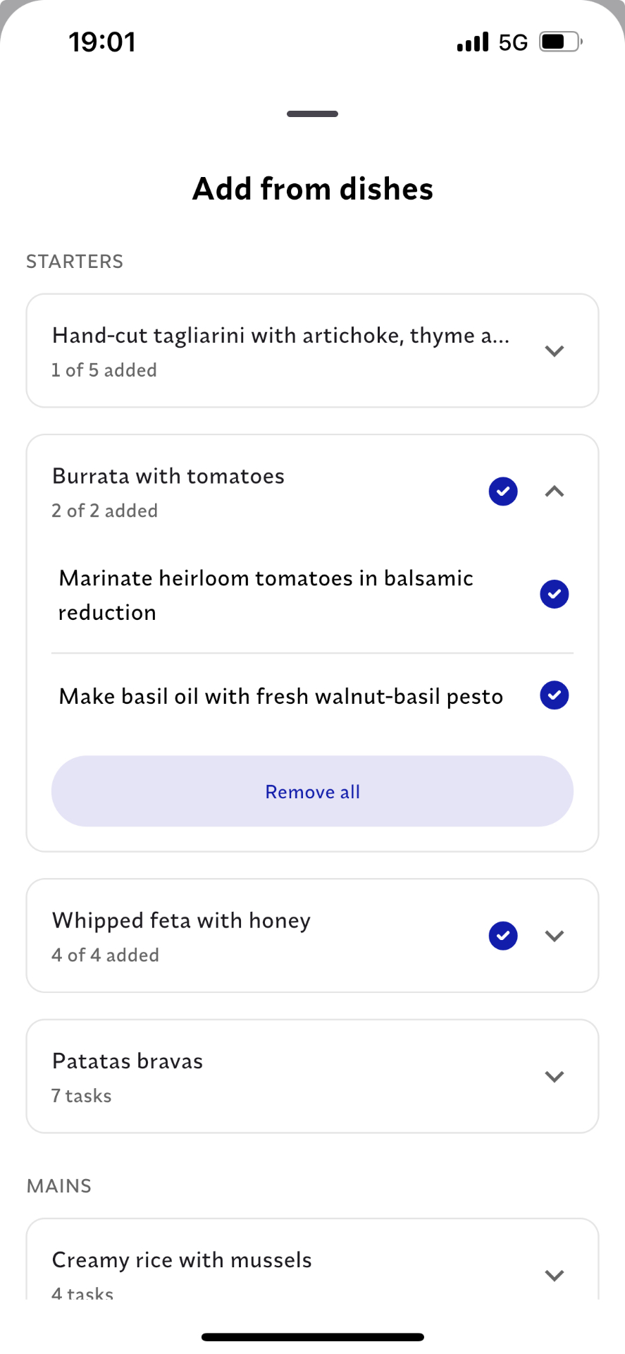 Prep list screen